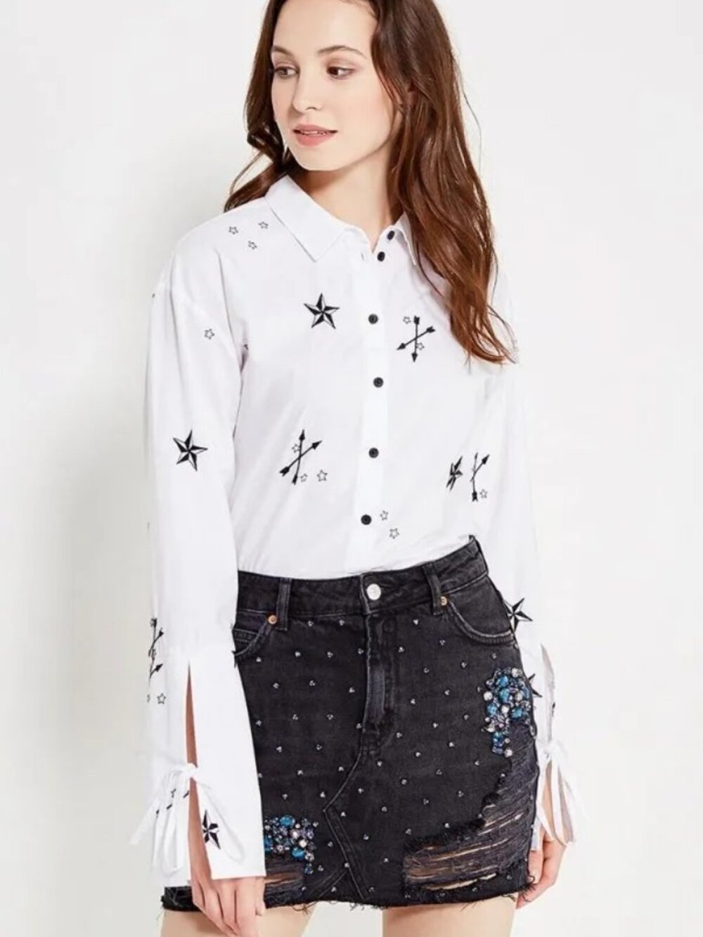NWT Topshop Embroidery Shirt with Flared Sleeves White Size S